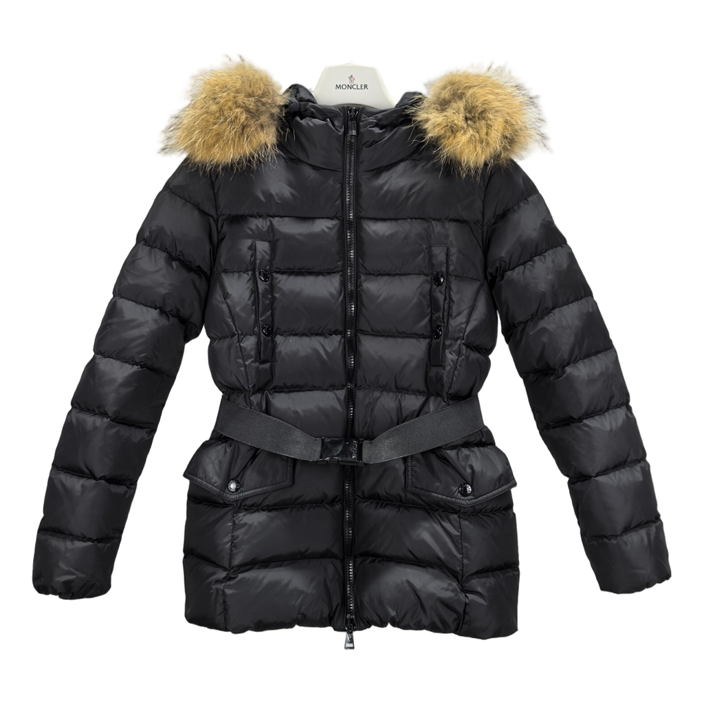 Moncler Four-Pocket Belted Fur-Trim Puffer Jacket – Black