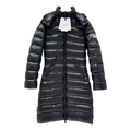 Moncler Narrow-Quilt Fur-Trim Hooded Long Puffer Coat – Black