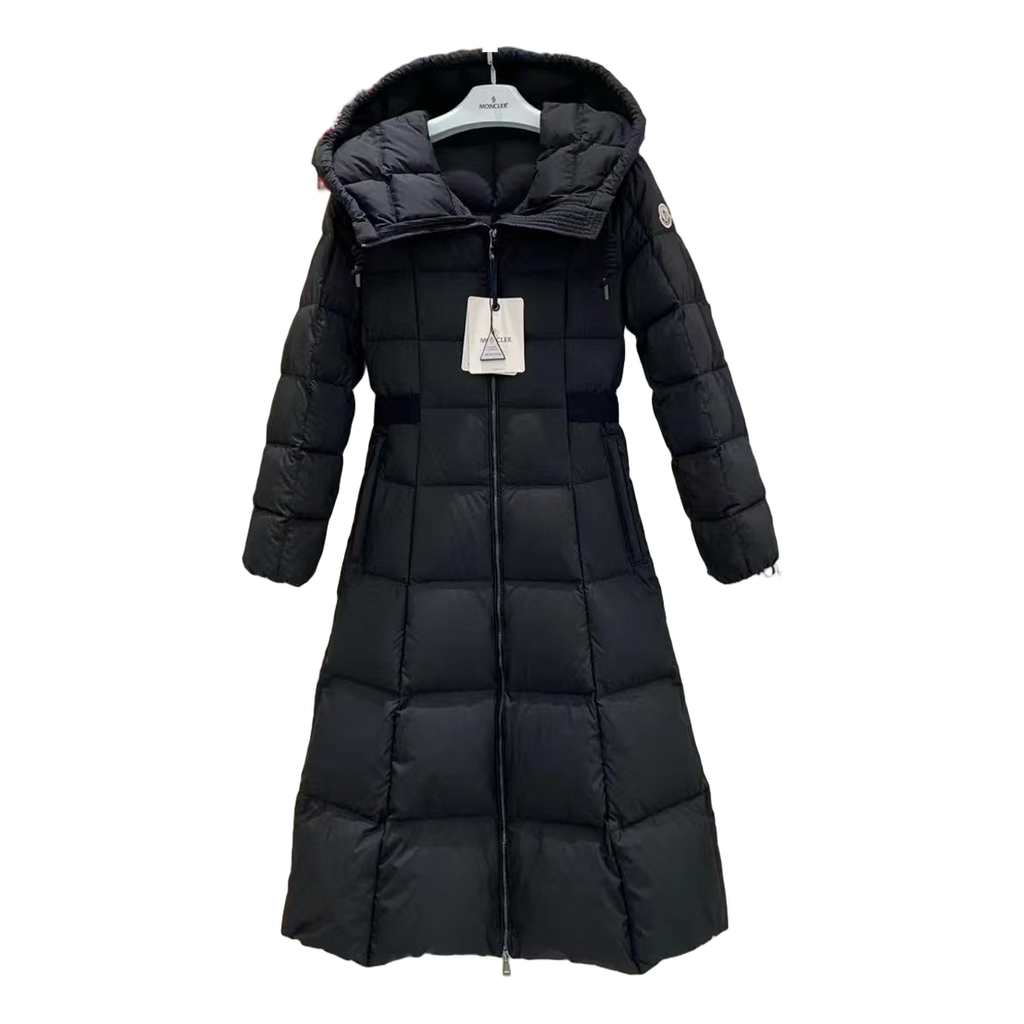 Moncler Fitted Long Hooded Puffer Coat – Black