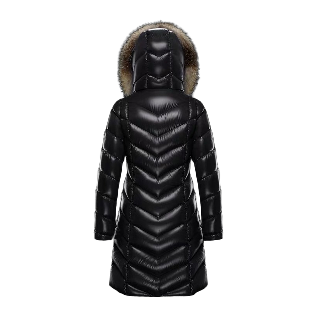 Moncler Fulmarus Chevron-Quilted Fur-Trim Long Coat