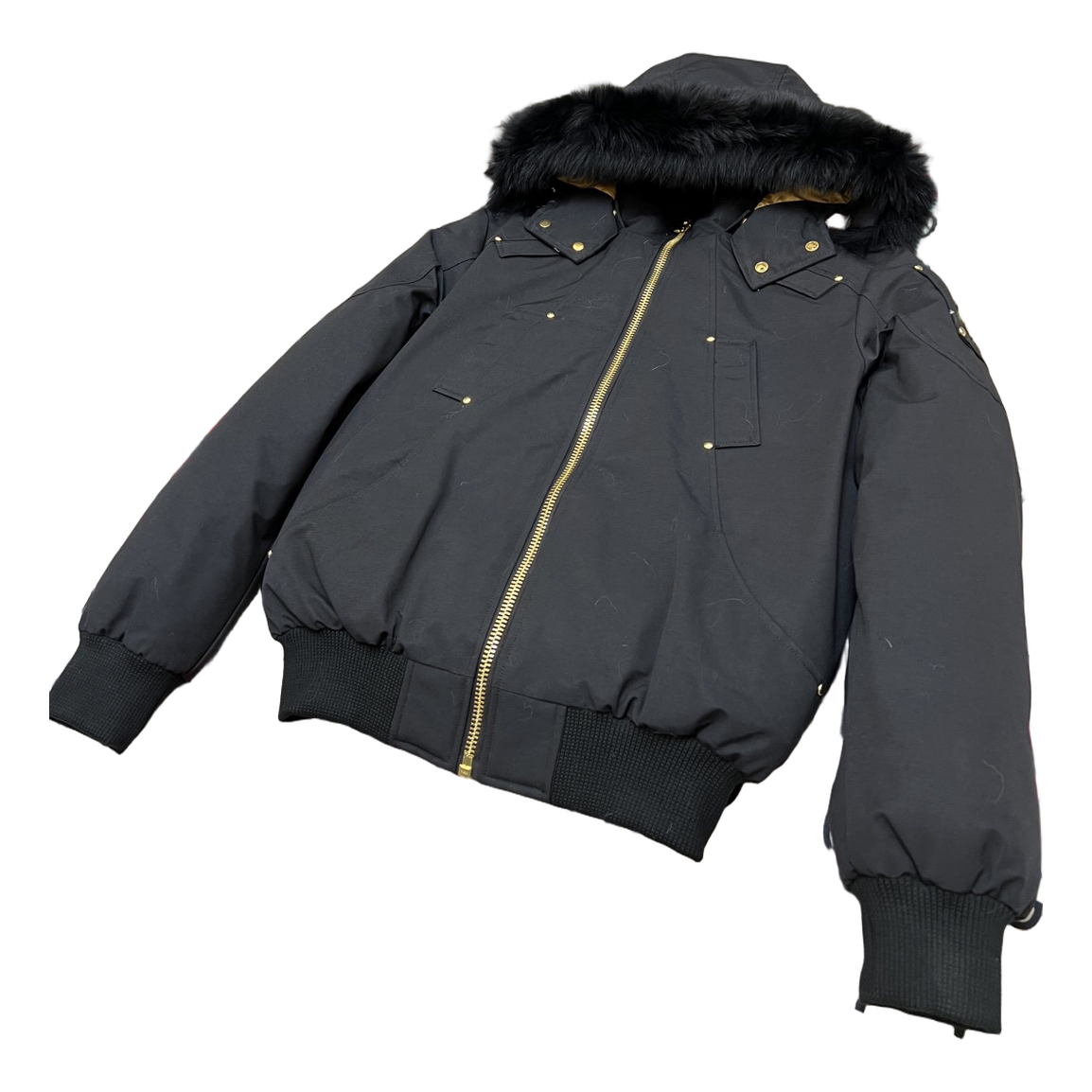 Moose Knuckles Gold Ballistic Fur-Trim Bomber – Black