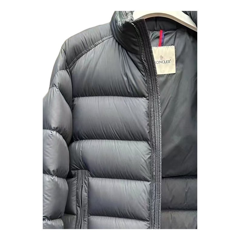 Moncler Tricolour Sleeve-Band Stand-Collar Puffer Jacket – Navy