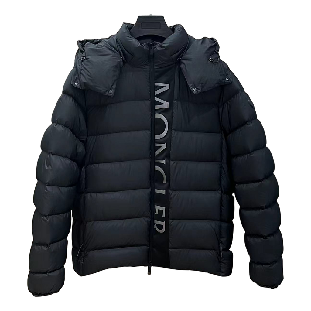 Moncler Vertical-Logo Hooded Puffer Jacket – Black