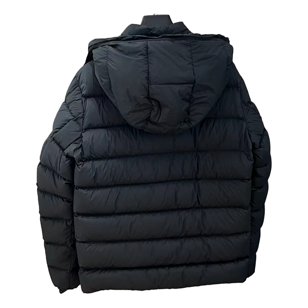 Moncler Vertical-Logo Hooded Puffer Jacket – Black