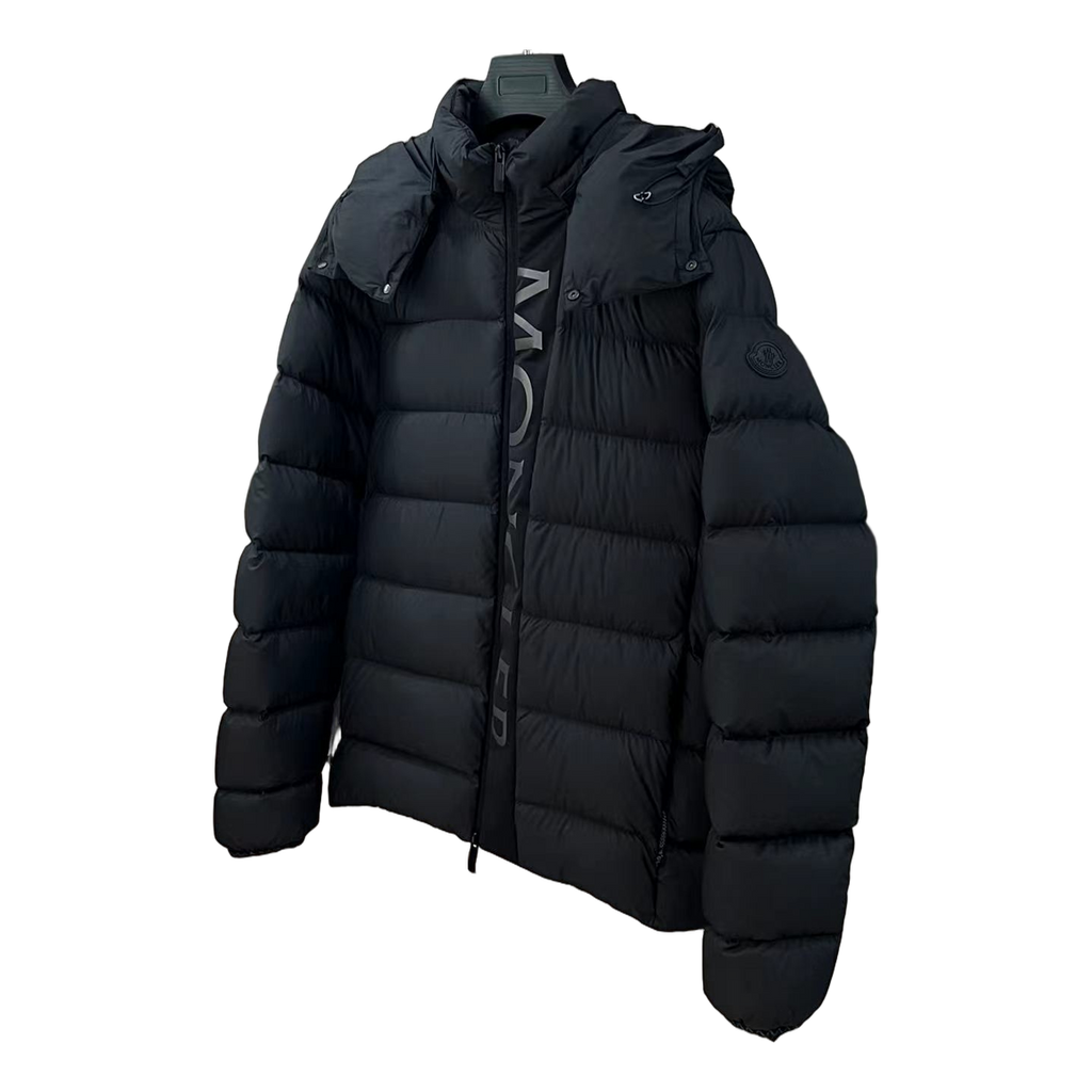 Moncler Vertical-Logo Hooded Puffer Jacket – Black