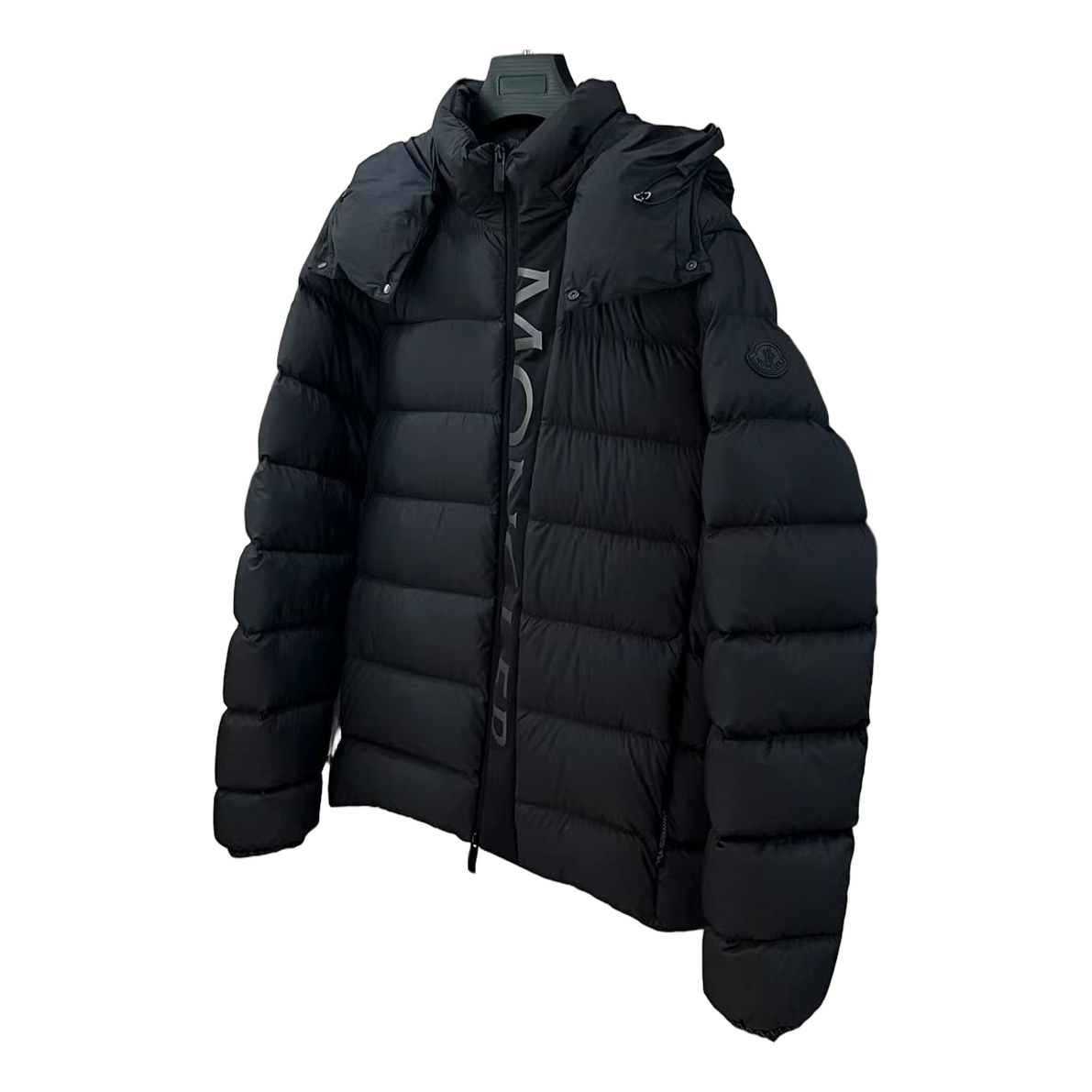 Moncler Vertical-Logo Hooded Puffer Jacket – Black