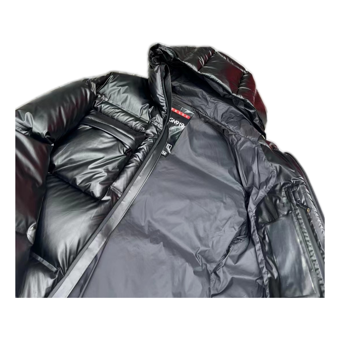 Prada Linea Rossa Hooded Puffer Jacket – Black